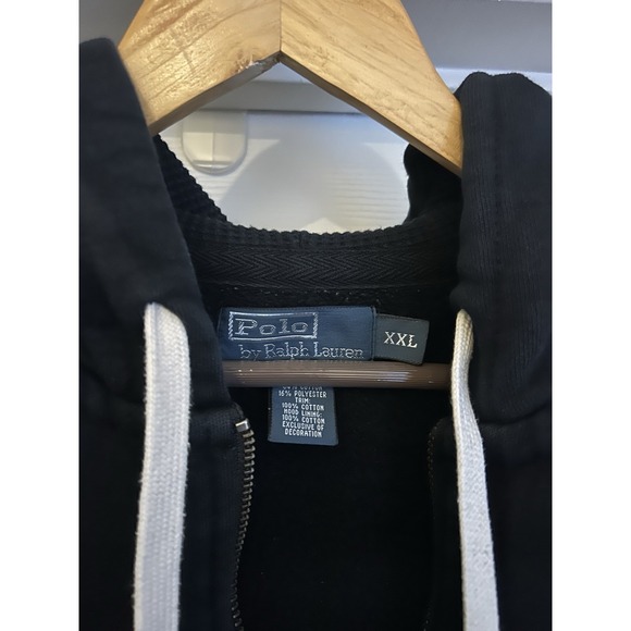 Polo Ralph Lauren Hoodie Mens XXL Black Full Zip Sweatshirt Red Pony Logo - Picture 2 of 7